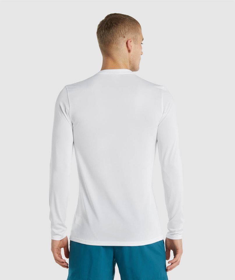 Men's Gymshark Arrival Long Sleeve T-Shirts White | NZ 4JCXBD